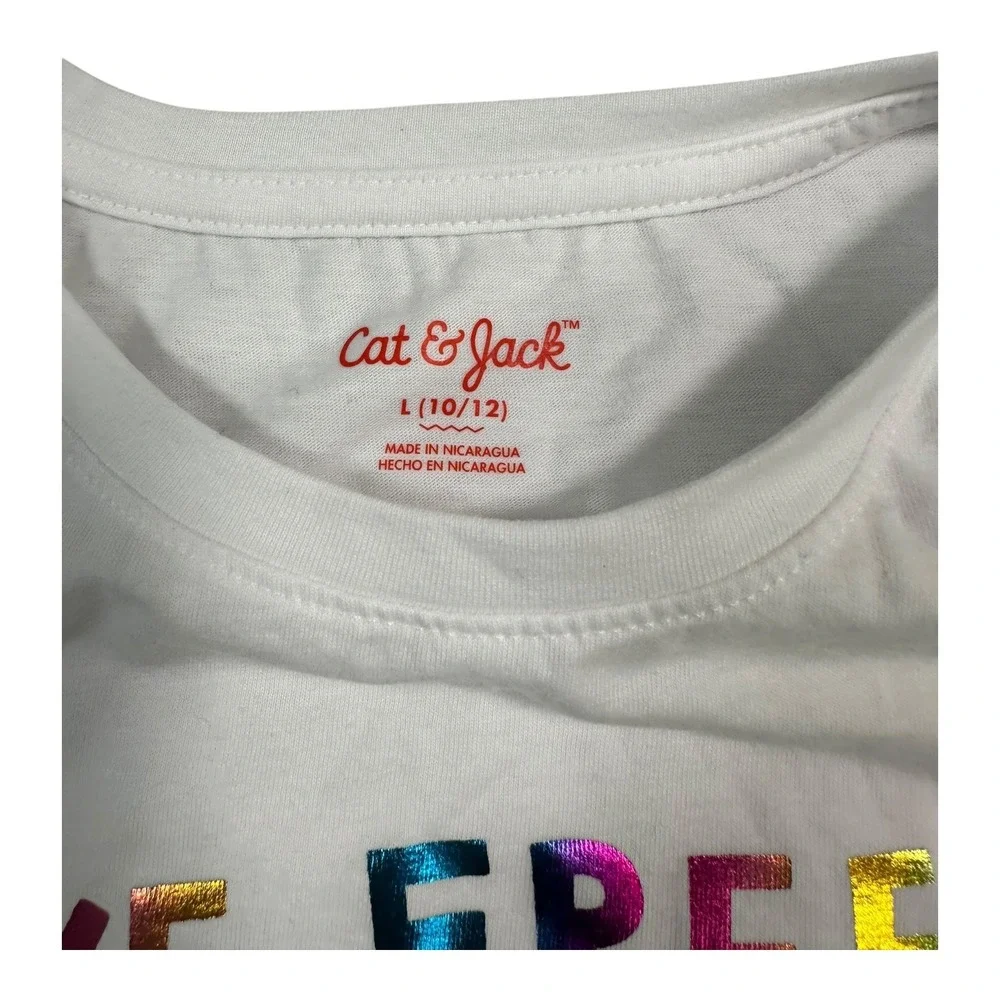 Cat & Jack Girls White 'Love Freely' Graphic T-Shirt Size L (10-12) Short Sleeve - Picture 2 of 12
